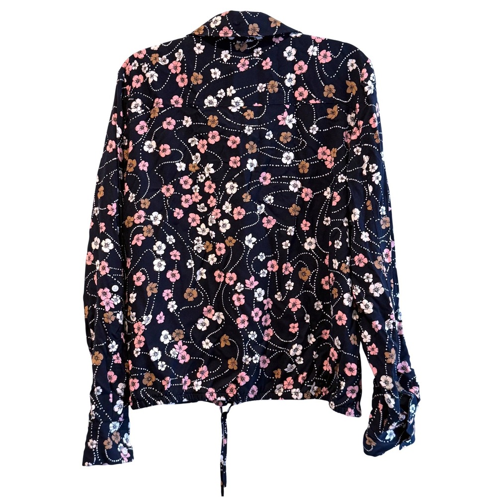 Tommy Hilfiger Asheville Navy Floral Button Up Shirt Drawstring Hem Women Medium - Picture 3 of 8